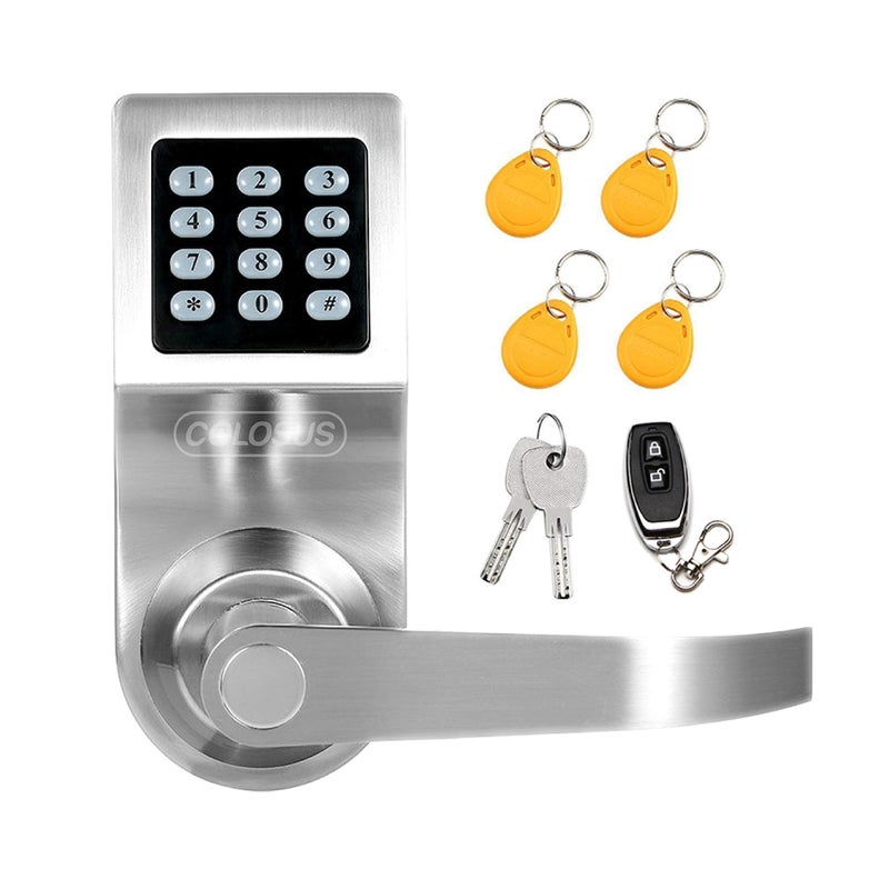 COLOSUS Electronic Smart Door Lock, Keyless Entry with Keypad, Key Fobs, Remote Control, Keys for Home, Office or Commercial, Silver NDL302 - Image 1